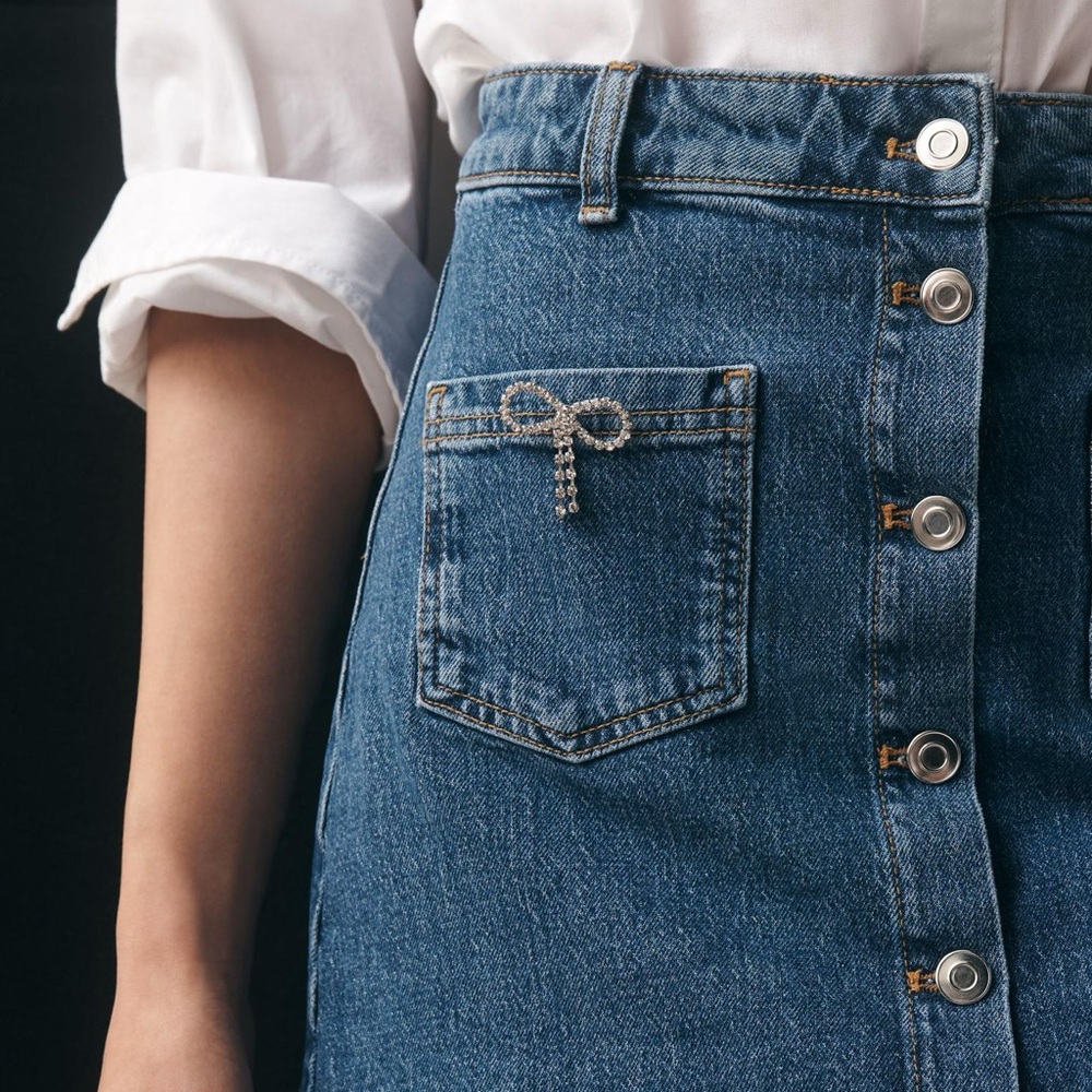 Anthropologie Maeve Denim Bow Mini Skirt
